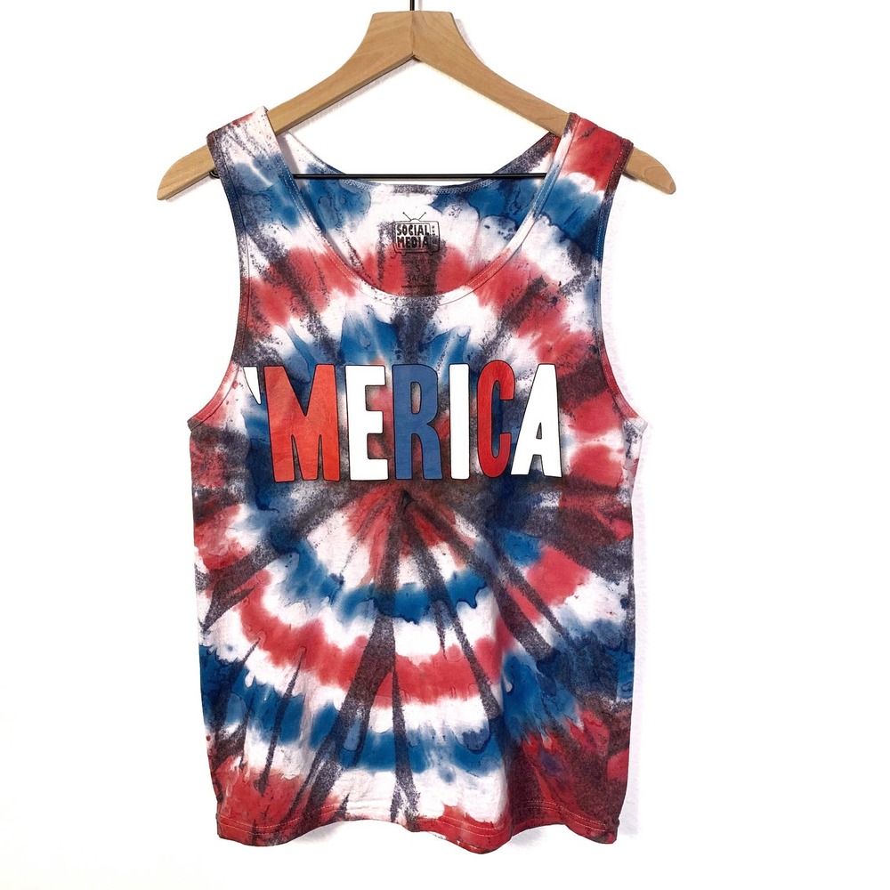 Social Media "Merica" Tie Dye Muscle Shirt Sz S